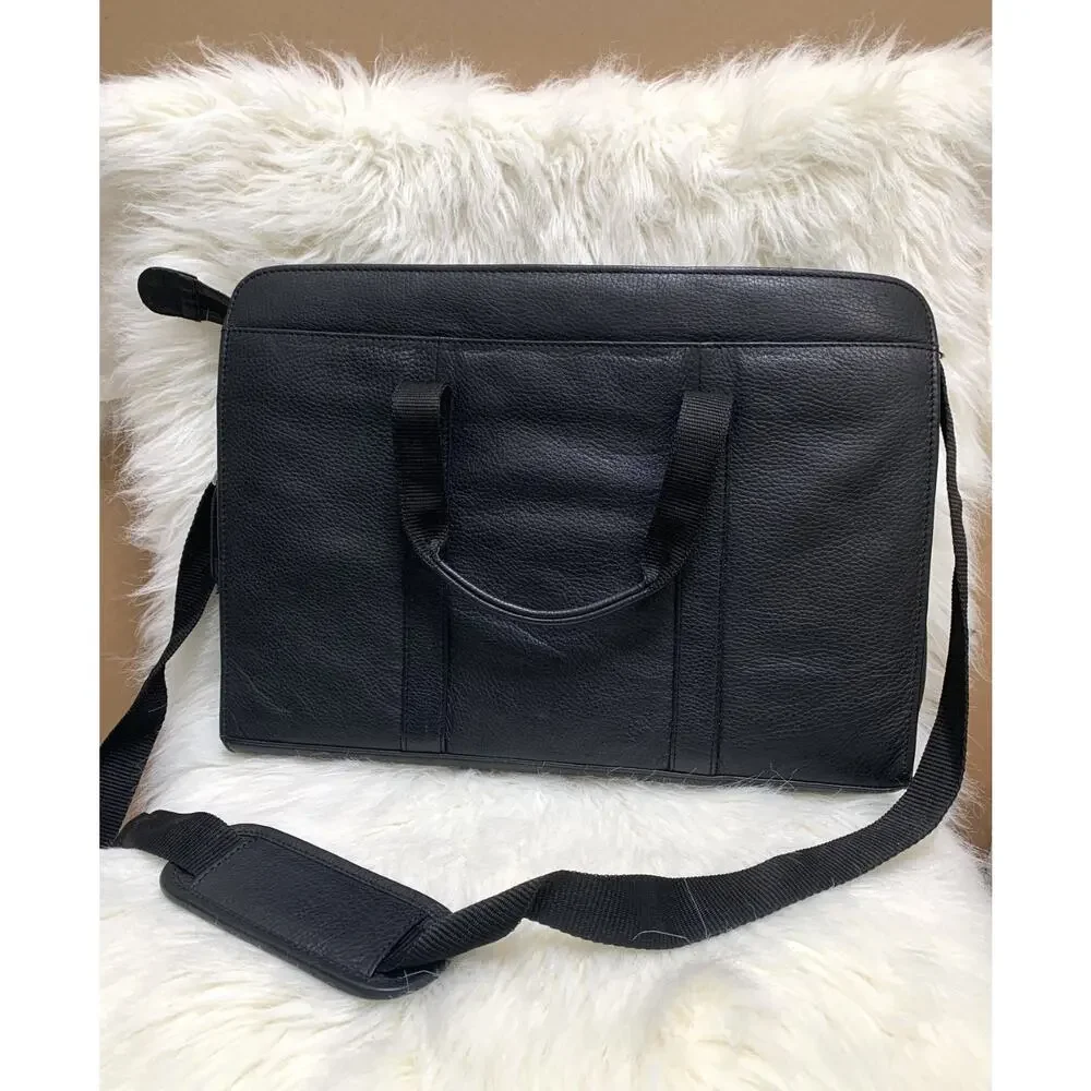 MAPLE LEAF ACCESSORIES Black Pebbled Leather Briefbag Business Laptop School Bag